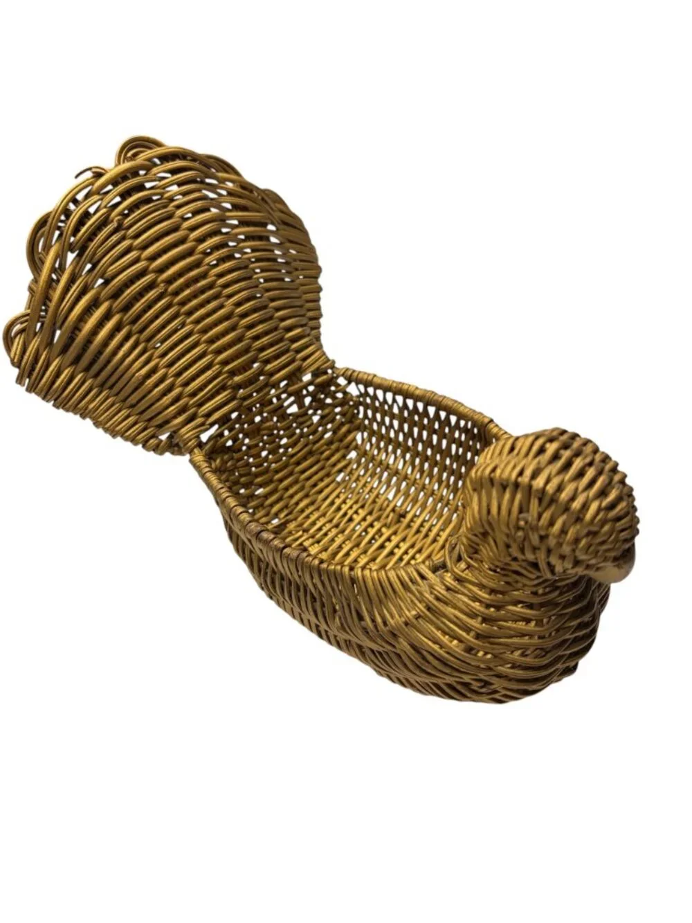 Vintage Gold Wicker Turkey Bird Basket Thanksgiving Fall Harvest Decor Centerpie